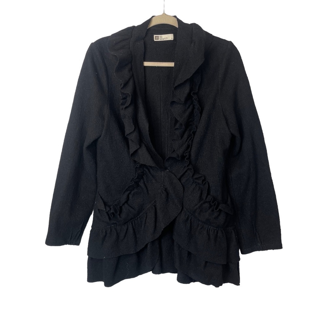 Mais Il Est Ou Le Soleil Black Ruffled Wool Blend Jacket Blazer Medium Women’s